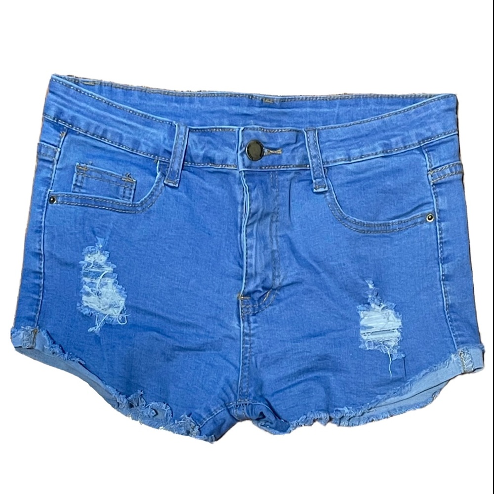 Womens Size Small W26 Light Wash Distressed Cutoff Cuffed Stretch Shorts